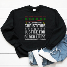 Load image into Gallery viewer, black lives matter sweater. shop for black owned holiday gifts. black owned christmas sweater and ugly christmas sweater