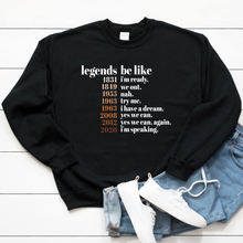 Load image into Gallery viewer, black history month sweater. i&#39;m speaking, try me, we out, kamala harris, i&#39;m ready shirt