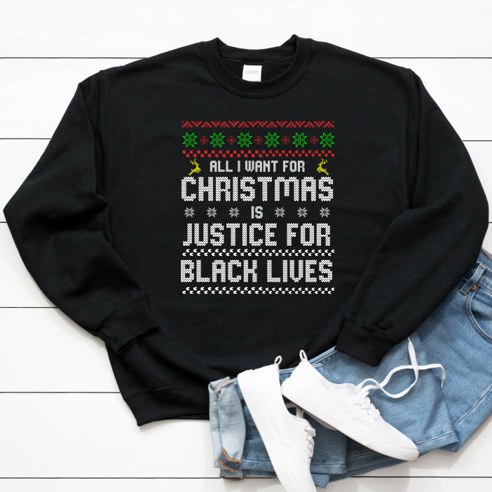 black lives matter sweater. shop for black owned holiday gifts. black owned christmas sweater and ugly christmas sweater