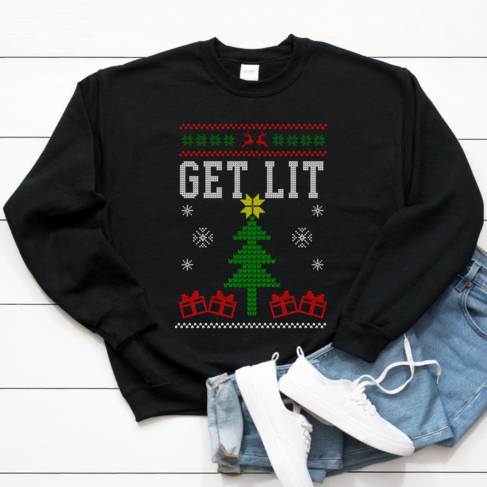 get lit black ugly christmas sweater. african american christmas sweater. black owned sweater. black santa christmas sweater. black guy christmas sweater.