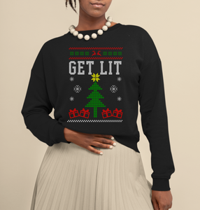 get lit black ugly christmas sweater. african american christmas sweater. black owned sweater. black santa christmas sweater. black guy christmas sweater.