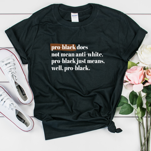 pro black does not mean anti-white t shirt. pro-black shirt for african americans